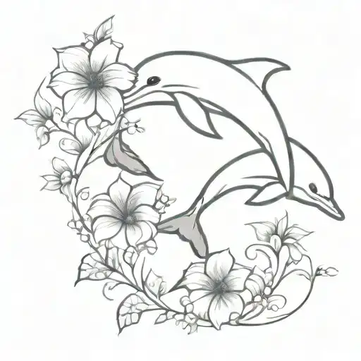 dolphins and flowers tattoo design idea