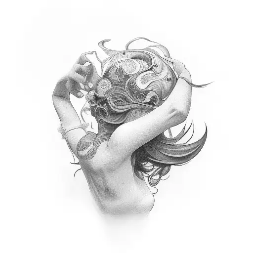 Girl spinning tattoo design idea