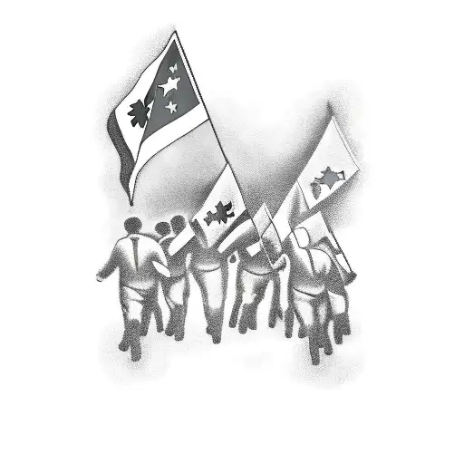  tattoo of a people marching with banners and flags, capturing the spirit of a socialist revolution tattoo design idea