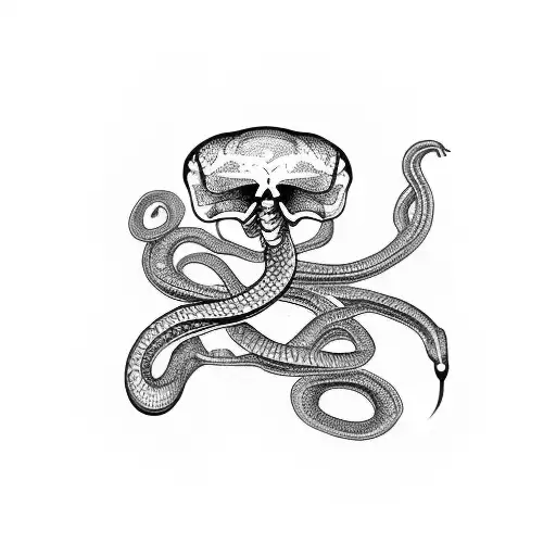 "snake skeleton" winding around mushrooms  tattoo design idea