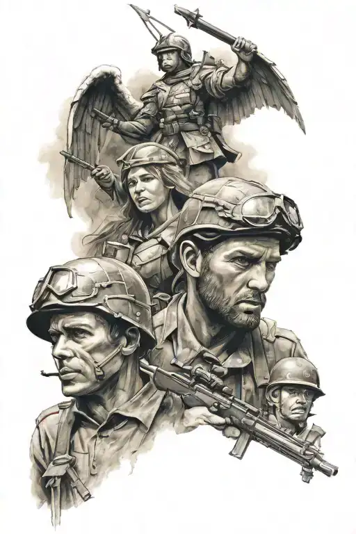 angels in war tattoo design idea