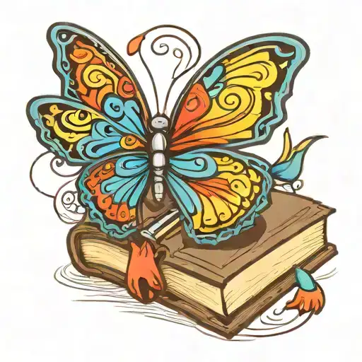 A 3D printer creating a colorful butterfly emerging from a book tattoo design idea