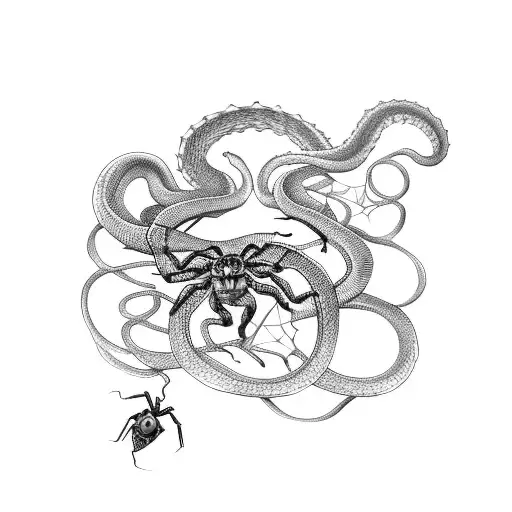 snake with spider and rose tattoo design idea