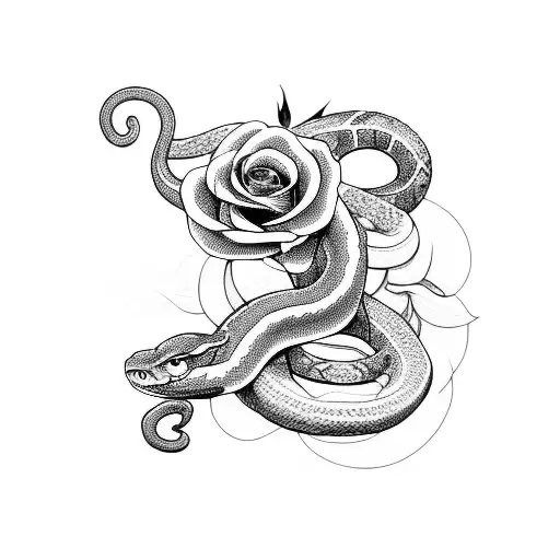 snake with rose tattoo design idea