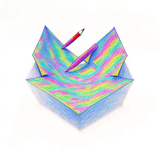 paper airplane colored in with crayon with various colors, tattoo design idea