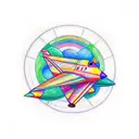 paper airplane colored in with crayon with various colors, represent parent hood tattoo design idea