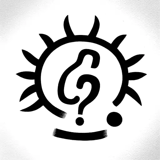 monkey holding a puzzle piece with a question mark on it and a balloon, with the sun behind it tattoo design idea