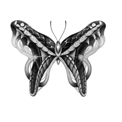 a butterfly with snakes head tattoo design idea