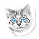 6 cats with japanese waves in background tattoo design idea