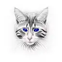 6 cats with japanese waves in background tattoo design idea