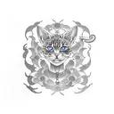 6 cats with japanese waves in background tattoo design idea