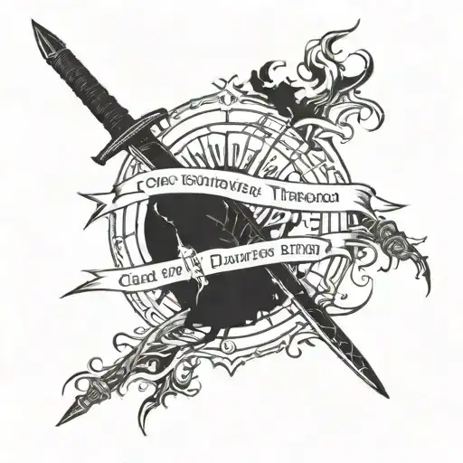 text is in several lines of caps"navigate through the darkness instead act like the darkness doesn't exist" with sword tattoo design idea