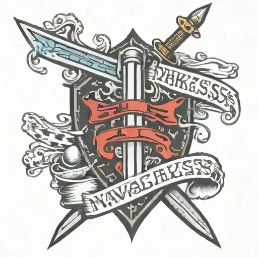 text is in several lines of caps"navigate through the darkness instead act like the darkness doesn't exist" with sword tattoo design idea