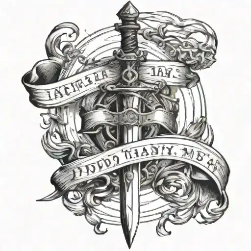 text is in several lines of caps"navigate through the darkness instead act like the darkness doesn't exist" with sword tattoo design idea