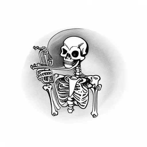 mariachi skeleton with trumpet  tattoo design idea