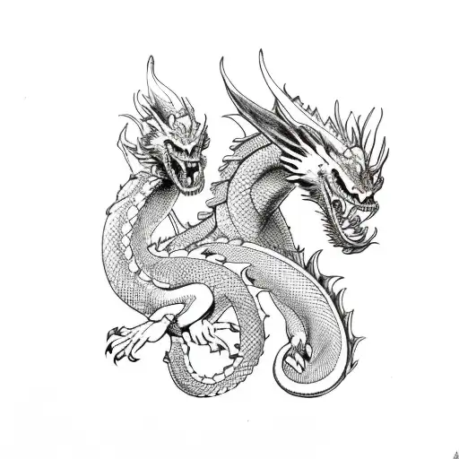 dragon with 3 heads tattoo design idea