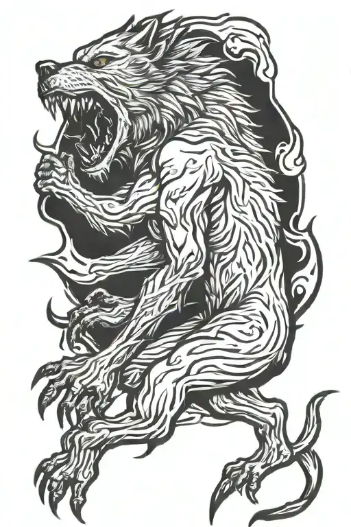 full body werewolf howling tattoo design idea