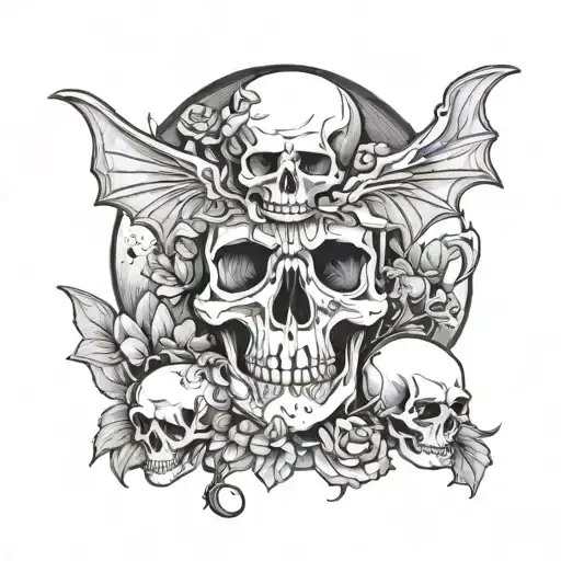 skulls mushrooms bats flowers moon tattoo design idea