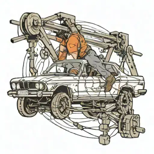 BMW car, death, lineman working on power lines tattoo design idea