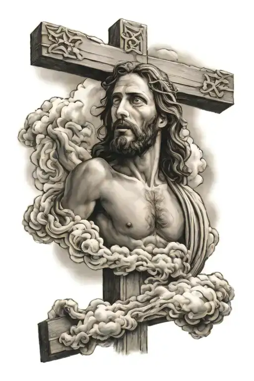 Jesus Christian Cross with clouds tattoo design idea