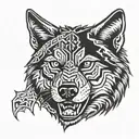 wolf face, Native American, teeth barred tattoo design idea