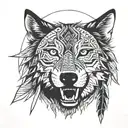 wolf face, Native American, teeth barred tattoo design idea
