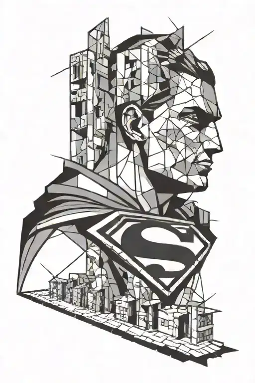 Superman cubism house Picasso tattoo design idea
