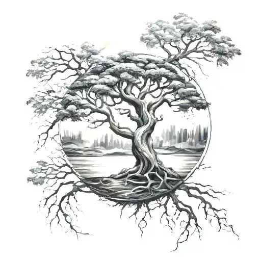 yggdrasil and rain tattoo design idea