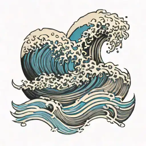 A minimalist design of a blue wave breaking on the shore tattoo design idea