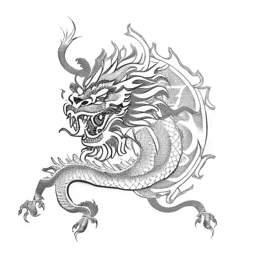chinese dragon, lion rampent and eagle fighting each other tattoo design idea