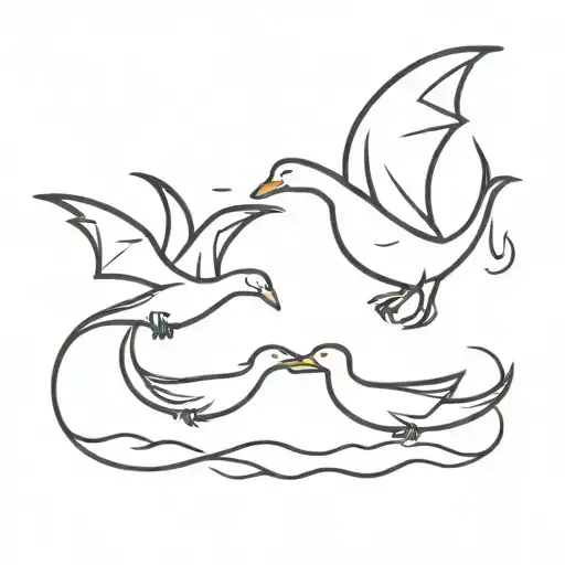 dragon and duck flying beside each other tattoo design idea