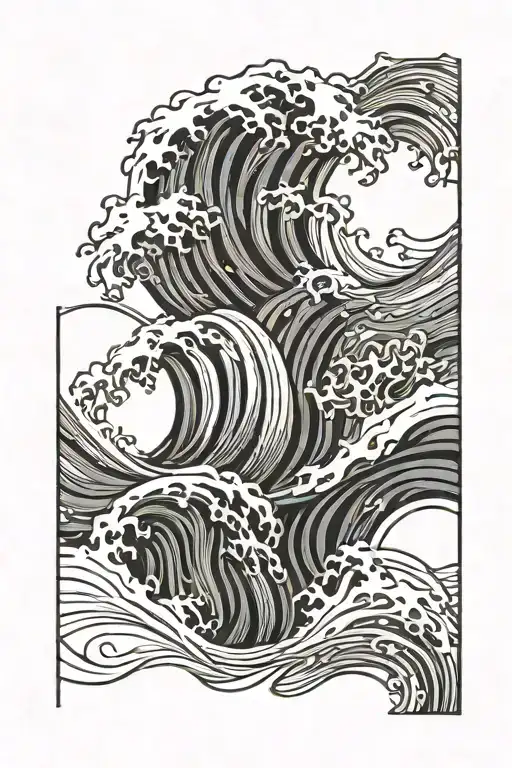 wave tattoo in rectangle without border but with shading style  tattoo design idea