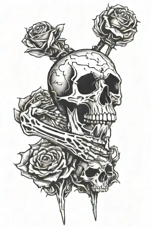 a spine tattoo with a skull arm going up the spine and then the hand grabbing the back of the neck tattoo design idea