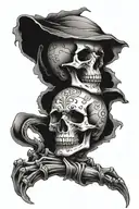  spine tattoo with a skull arm going up the spine and then the hand grabbing the back of the neck tattoo design idea