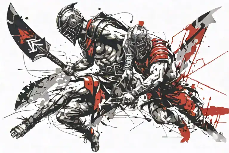 gladiator fighting tattoo design idea