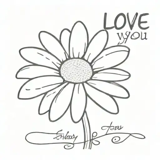 A daisy with a quote below that says "I love you - Shelby" tattoo design idea