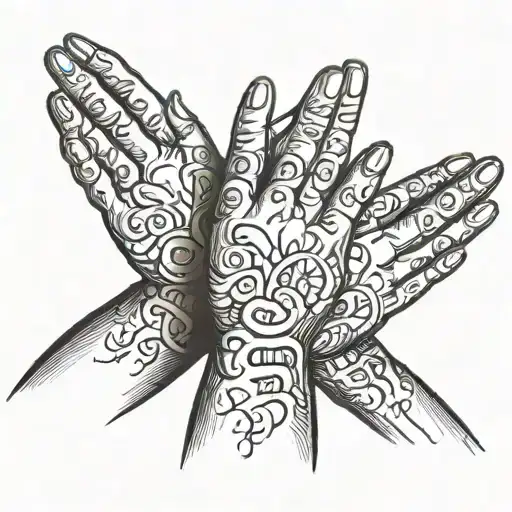 Hands praying, blessed written on neck tattoo design idea