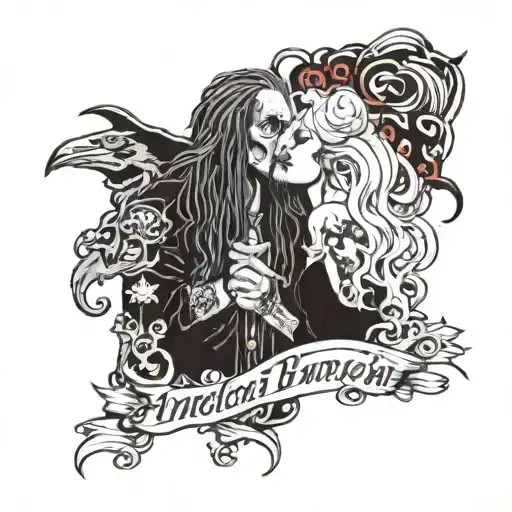 CAllie Maggotbone and Rob zombie's American witch Making out  tattoo design idea