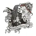 CAllie Maggotbone and Rob zombie's American witch Making out  tattoo design idea
