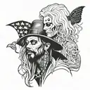 CAllie Maggotbone and Rob zombie's American witch Making out  tattoo design idea