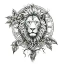 lion tree clock tattoo design idea
