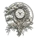 lion tree clock tattoo design idea
