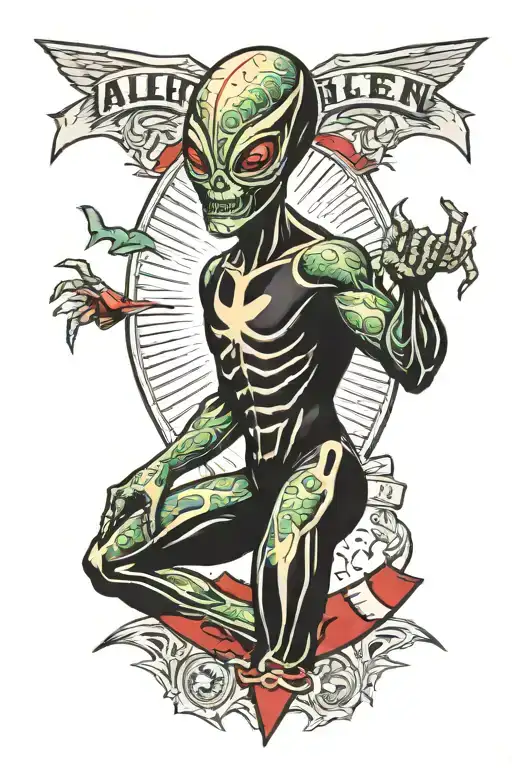 Alien pro wrestling tattoo design idea