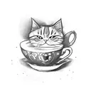 Magical cat brewing a potion in a teacup tattoo design idea