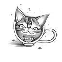 Magical cat brewing a potion in a teacup tattoo design idea