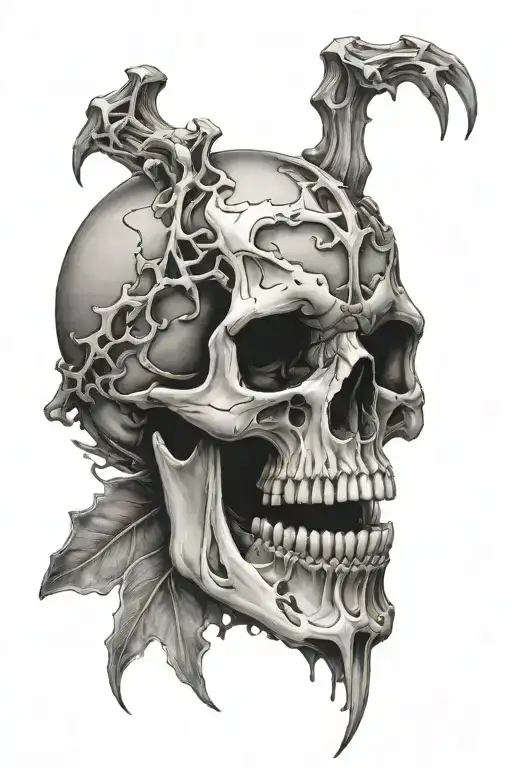 skull with broken jaw tattoo design idea