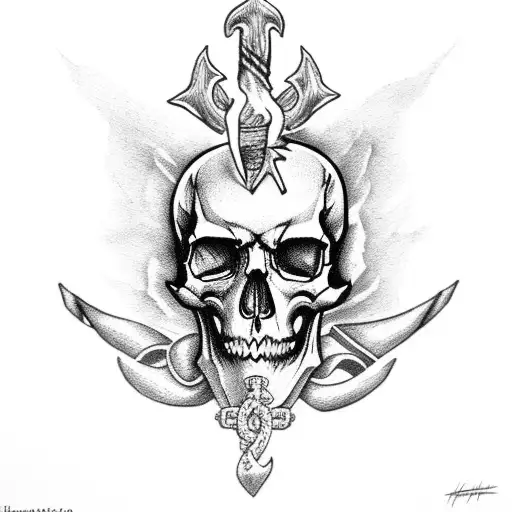 fire-skull-anchor tattoo design idea