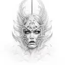 female warrior in fire ring tattoo design idea