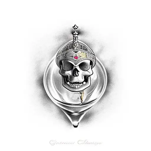 greek chalice pouring over a skull tattoo design idea