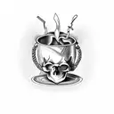 greek chalice with skull tattoo design idea